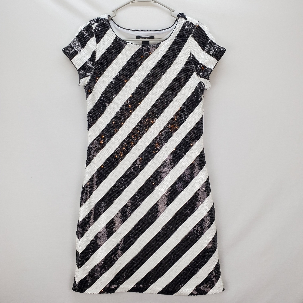 Black and White Striped Sequin Dress